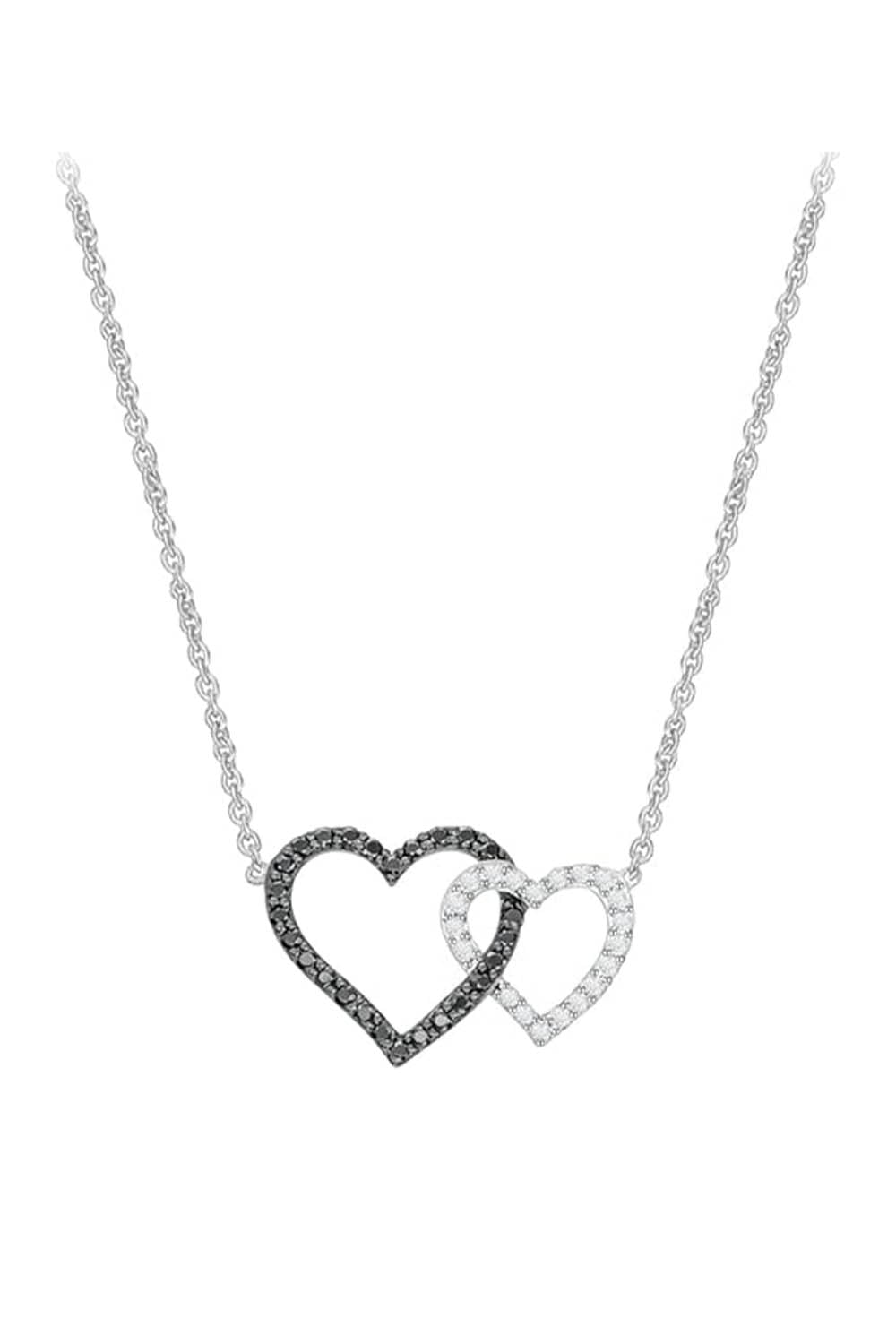 White Gold Color Black and White Interlocking Heart Necklace
