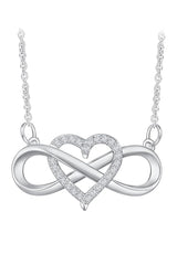 White Gold Color Diamond Love Heart Infinity Pendant Necklace