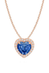 Rose Gold Color Blue Sapphire Diamond Love Heart Birthstone Pendant 