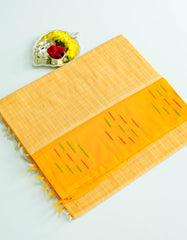 Pastel Yellow Color Kuppadam Cotton Saree