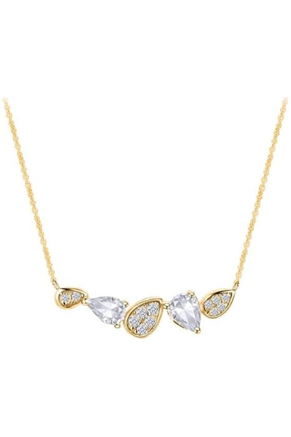 Yellow Gold Color Diamond Pear Shape Cluster Pendant Necklace