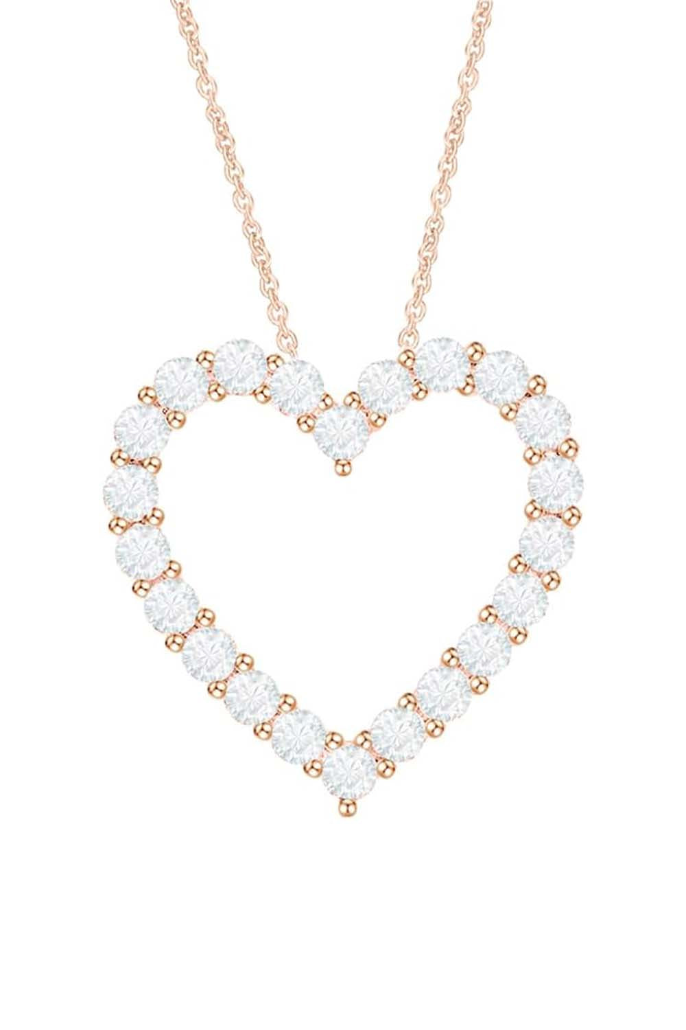 Rose Gold Color Moissanite Heart Necklace, Heart Pendant Necklace 