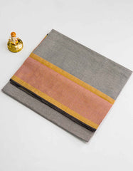Brown Grey Tissue cotton saree