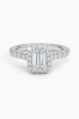 Emerald Cut Moissanite Halo Ring