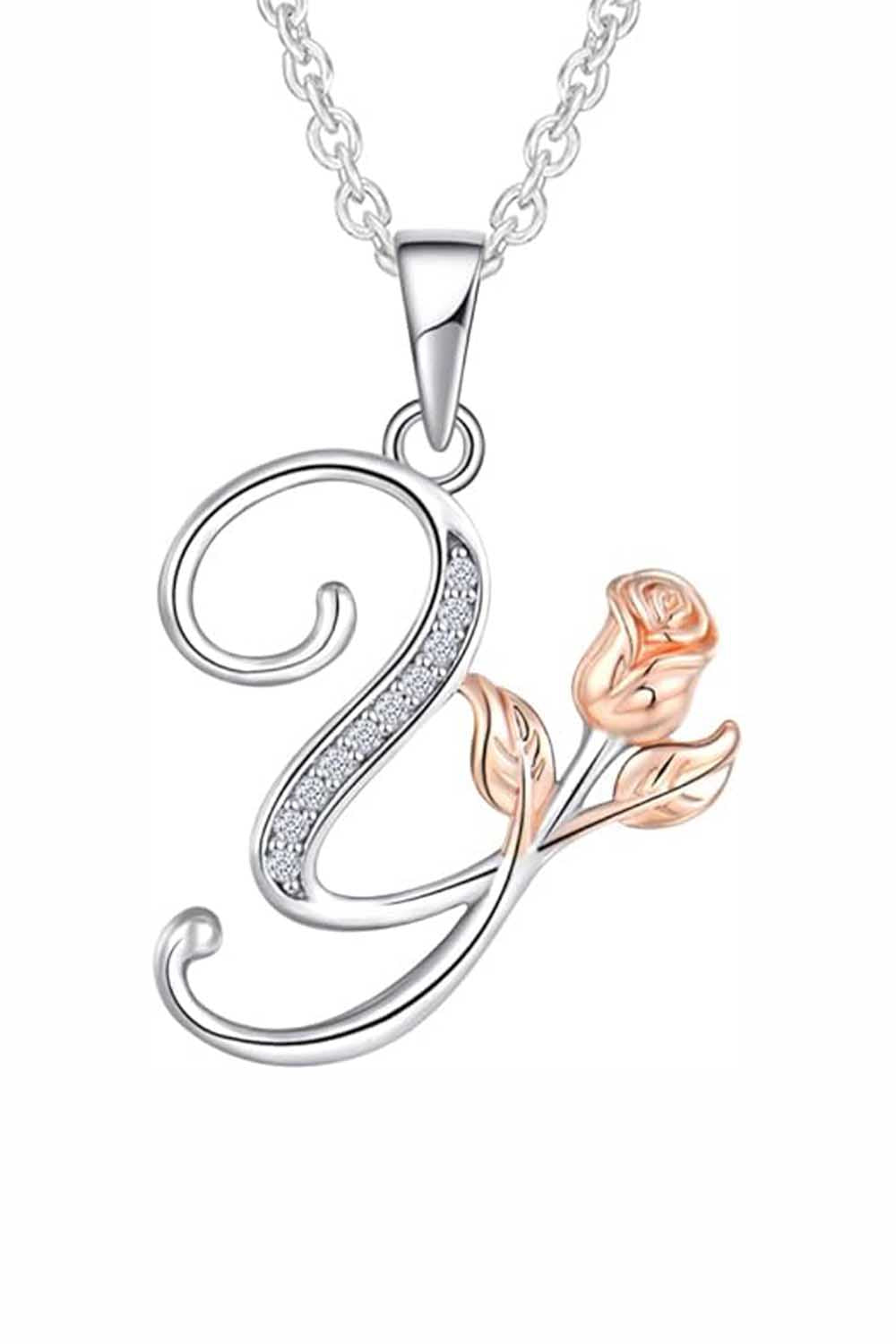 Y Letter With Rose Pendant Necklace