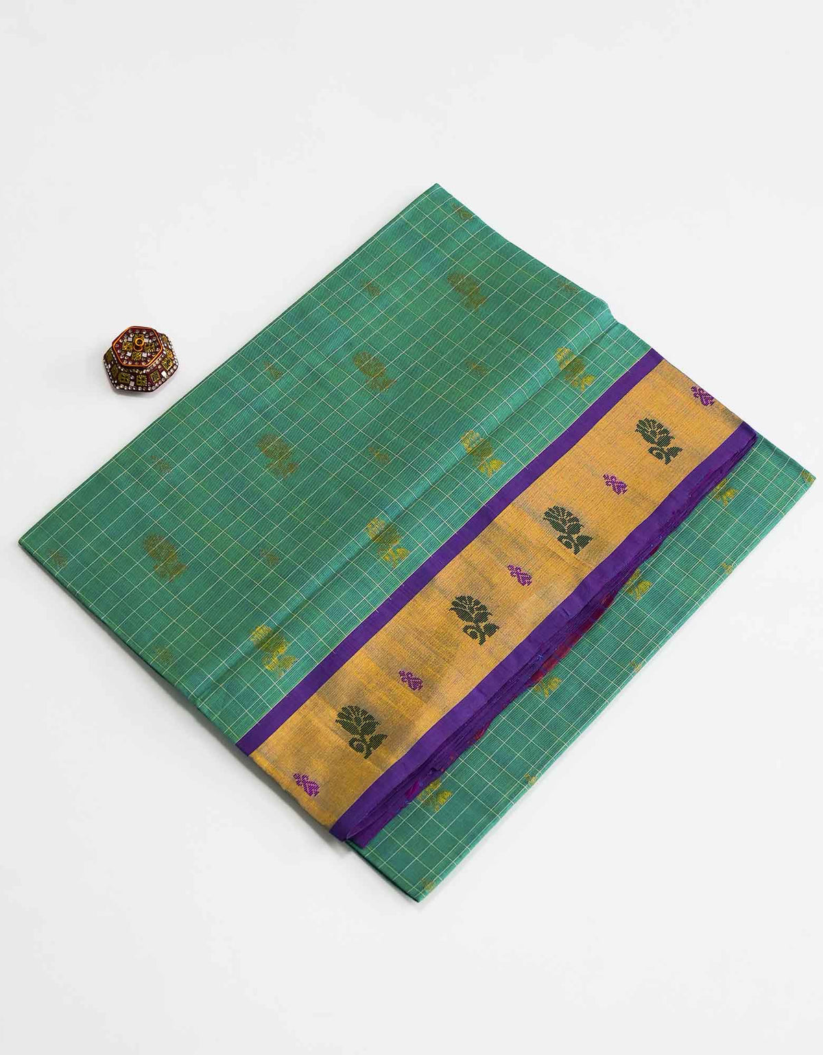 Green Blue Color Venkatagiri Checked Cotton Saree