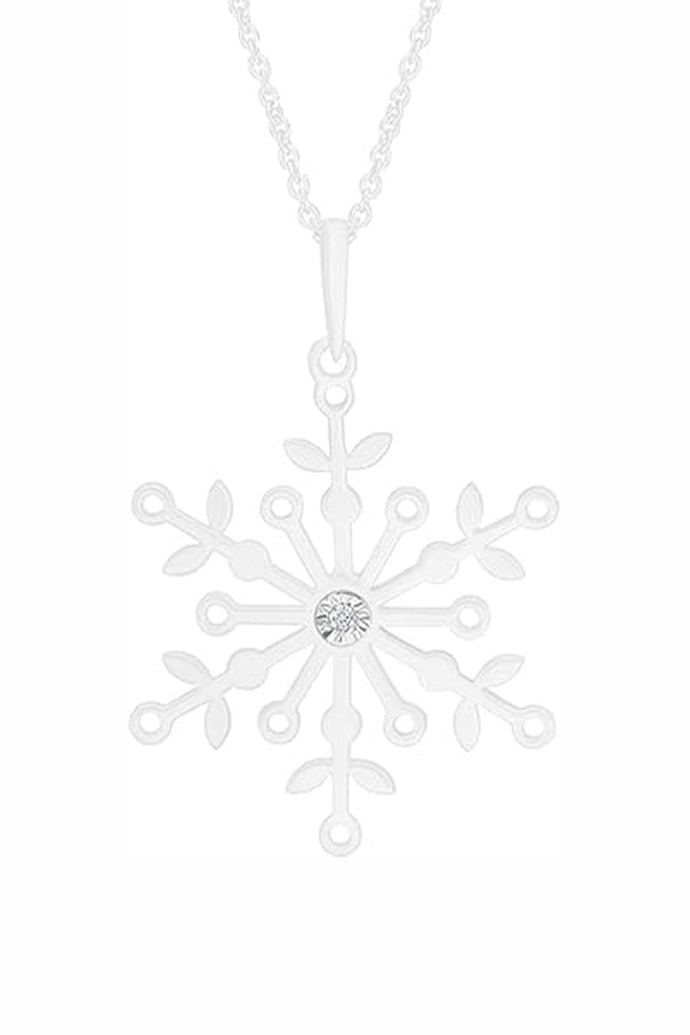 White Gold Color Yaathi Solitaire Snowflake Pendant Necklace for Women