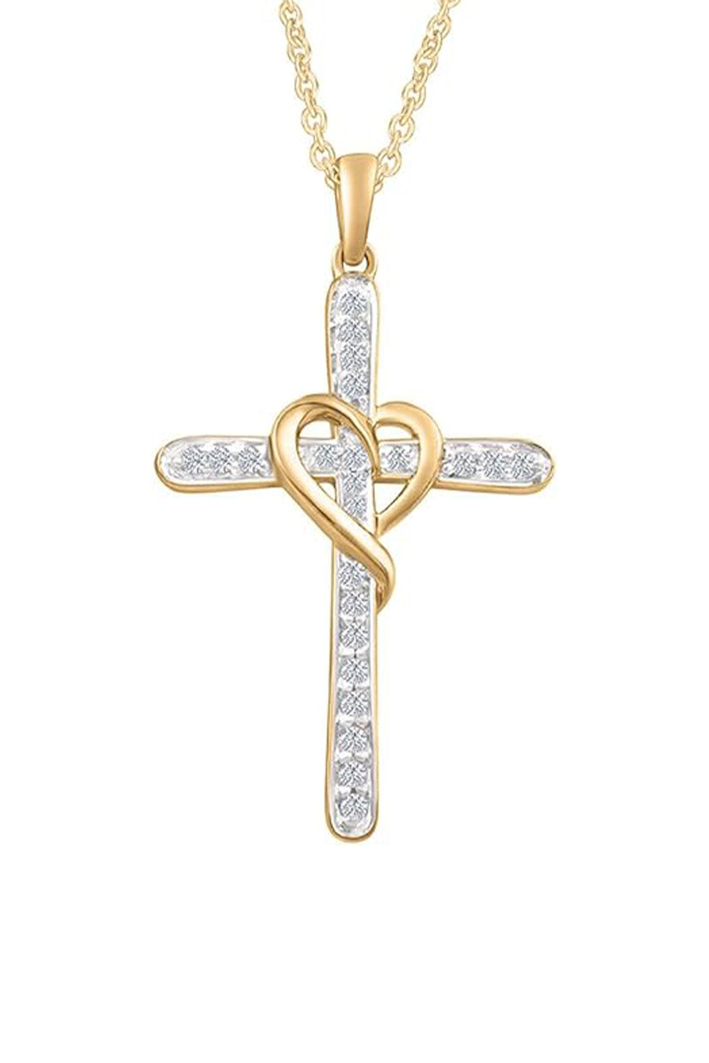 Yellow Gold Color Moissanite Cross Heart Pendant Necklace, Jewellery