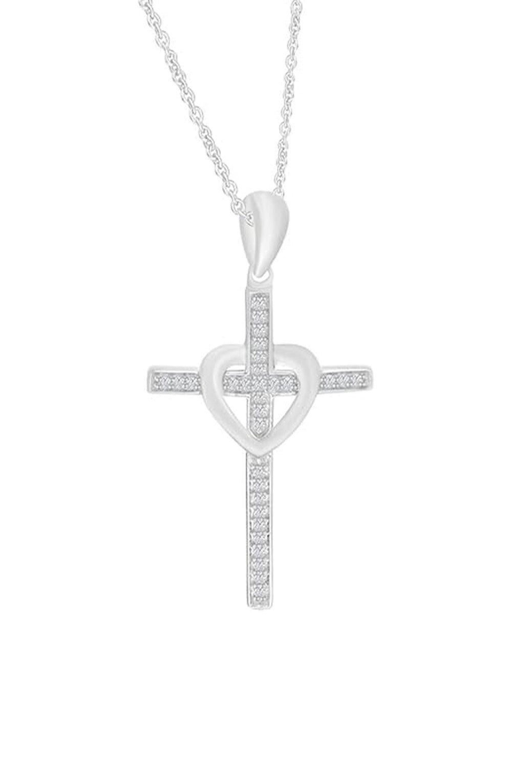 White Gold Color Heart Cross Pendant Necklace, Cross Necklace Religious