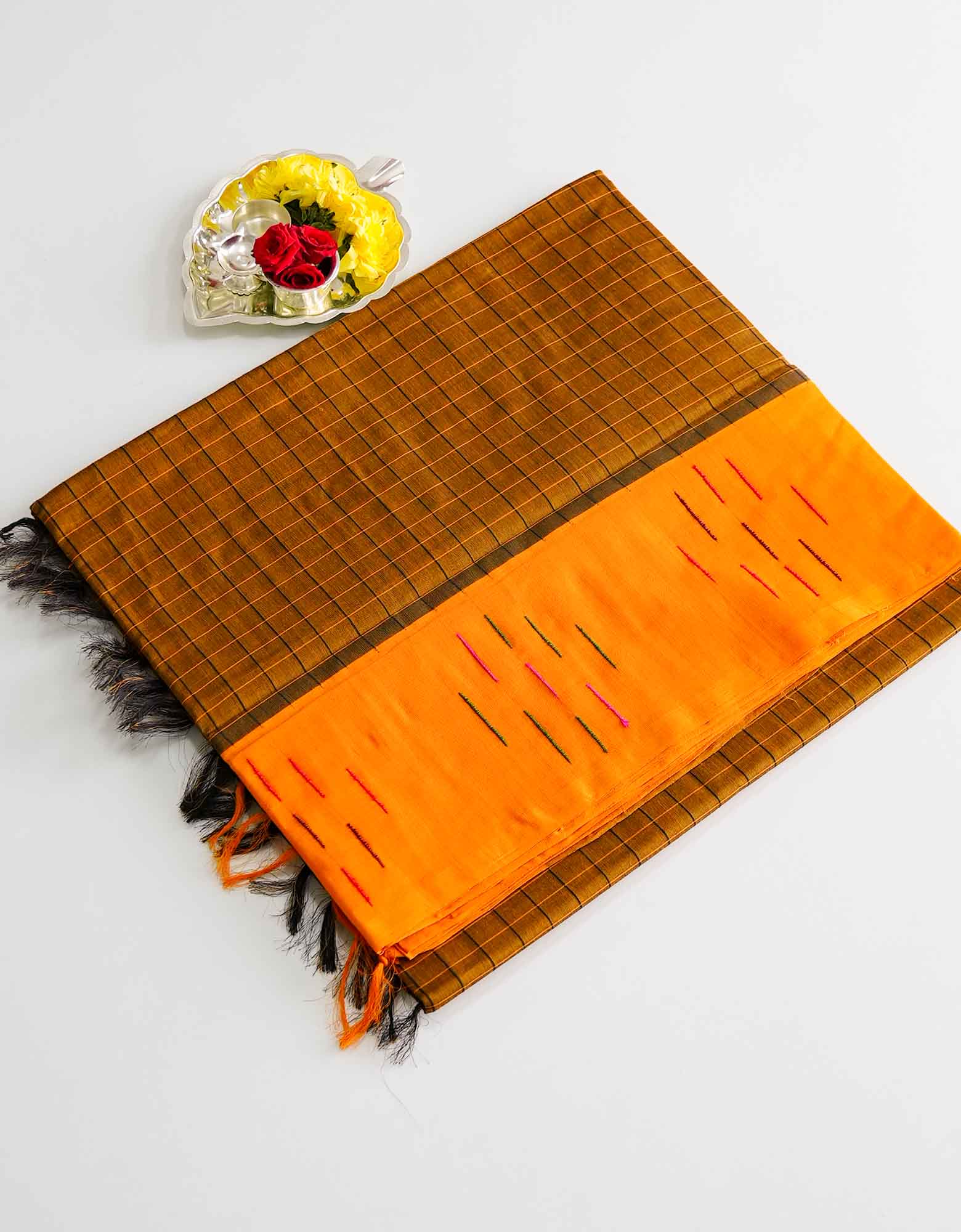 Yellow Orange Color Kuppadam Cotton Saree