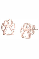 Rose Gold Color Silver Paw Print Stud Earrings for Women, Womens Studs