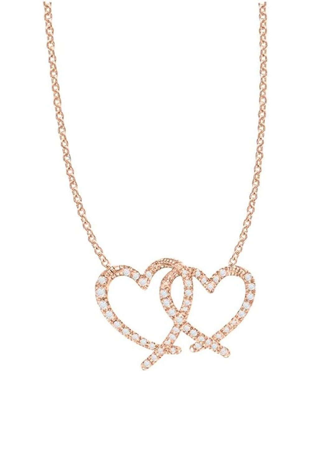 Rose Gold Color Moissanite Interlocking Double Heart Pendant Necklace 