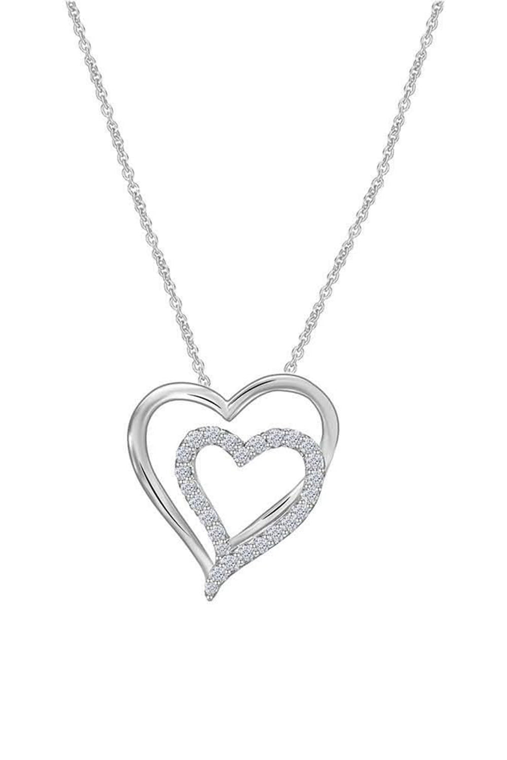 White Gold Color Double Heart Pendant Necklace