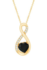 Yellow Gold Color Heart Shape Black Diamond Infinity Pendant 