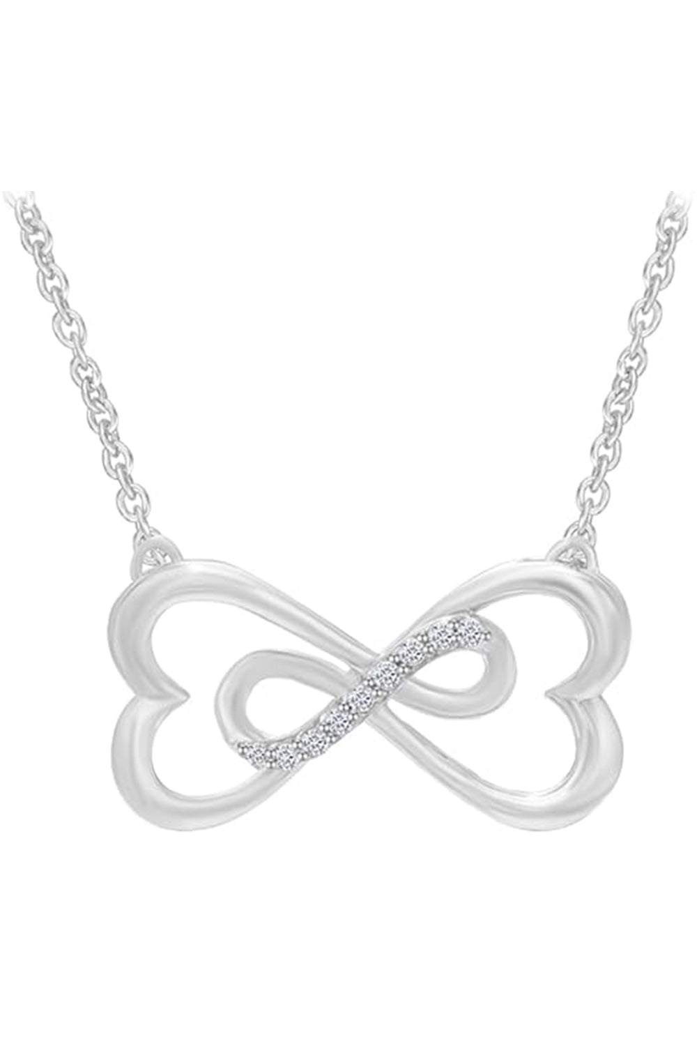 White Gold Color Sideways Heart Shaped Infinity Necklace