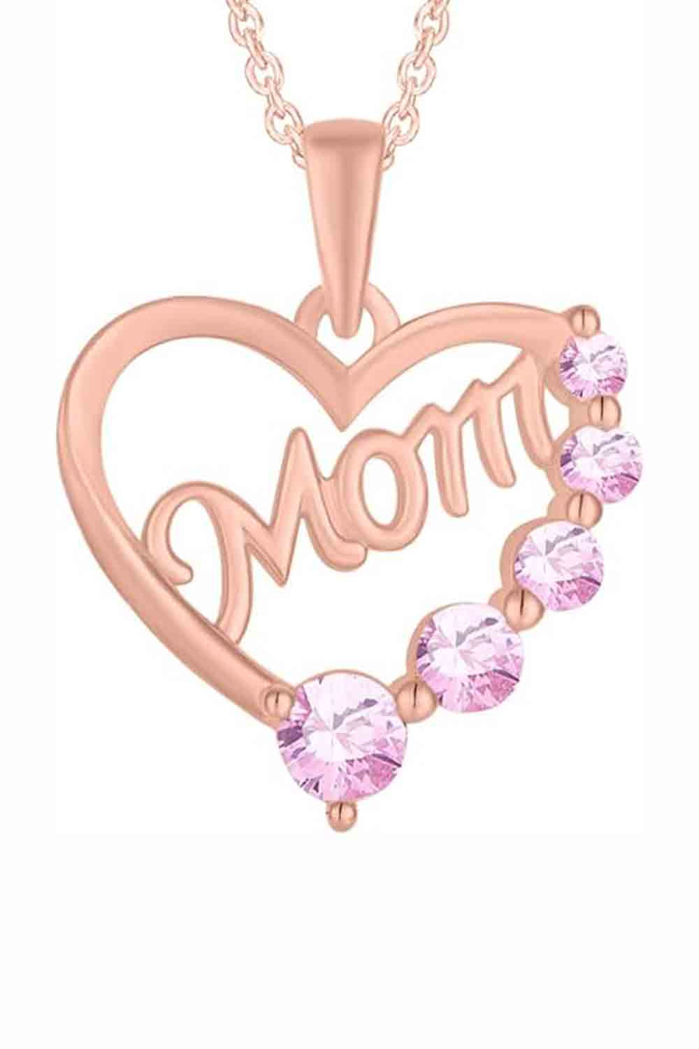 Rose Gold Color Yaathi Five Stone Mom Heart Pendant Necklace