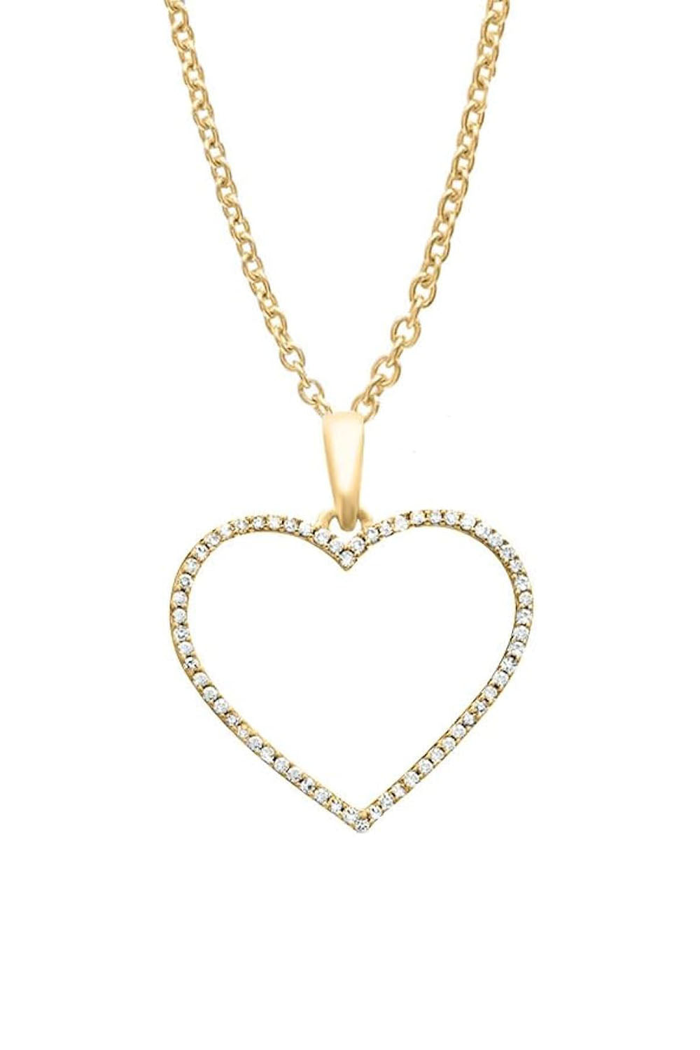 Yellow Gold Color Round Moissanite Open Heart Pendant Necklace 