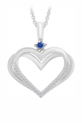 White Gold Color Stylish Blue Sapphire Double Heart Pendant Necklace