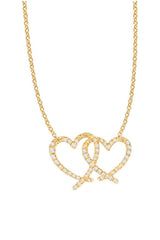 Yellow Gold Color Moissanite Interlocking Double Heart Pendant Necklace 