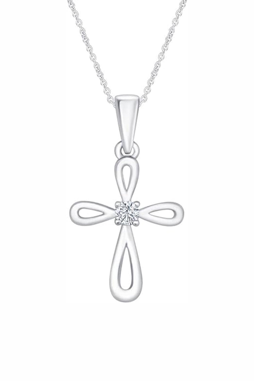 White Gold Color Stylish Open Cross Pendant Necklace for Women 
