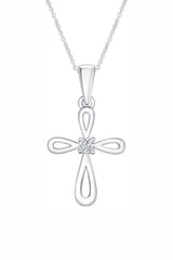 White Gold Color Stylish Open Cross Pendant Necklace for Women 