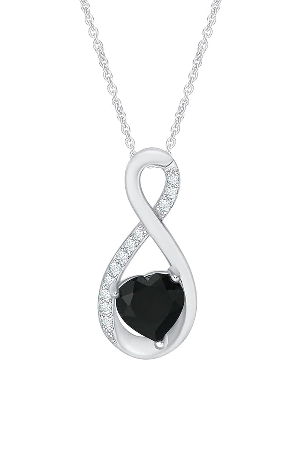 White Gold Color Heart Shape Black Diamond Infinity Pendant 