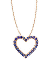 Rose Gold Chain with Blue Sapphire Open Heart Pendant