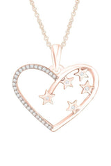 Rose Gold Color Heart Outline and Scattered Star Pendant Necklace 