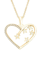 Yellow Gold Color Heart Outline and Scattered Star Pendant Necklace 