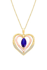 Yellow Gold Color Sapphire Double Heart Pendant Necklace 