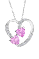 White Gold Color Pink Sapphire and Moissanite Heart Pendant Necklace 
