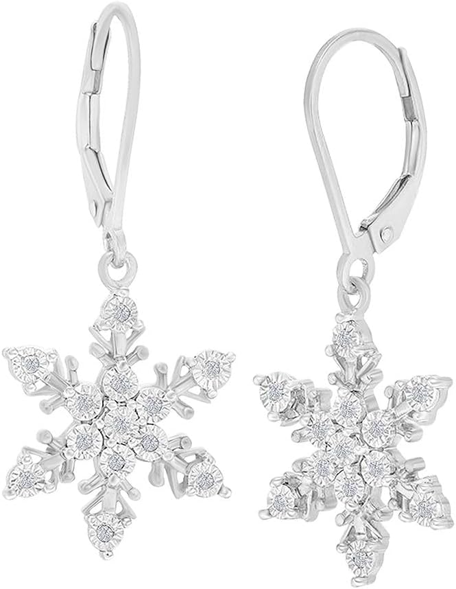 Cubic Zirconia Snowflake Drop Earrings in 18K Gold Plated Sterling Silver Lever back Earrings.