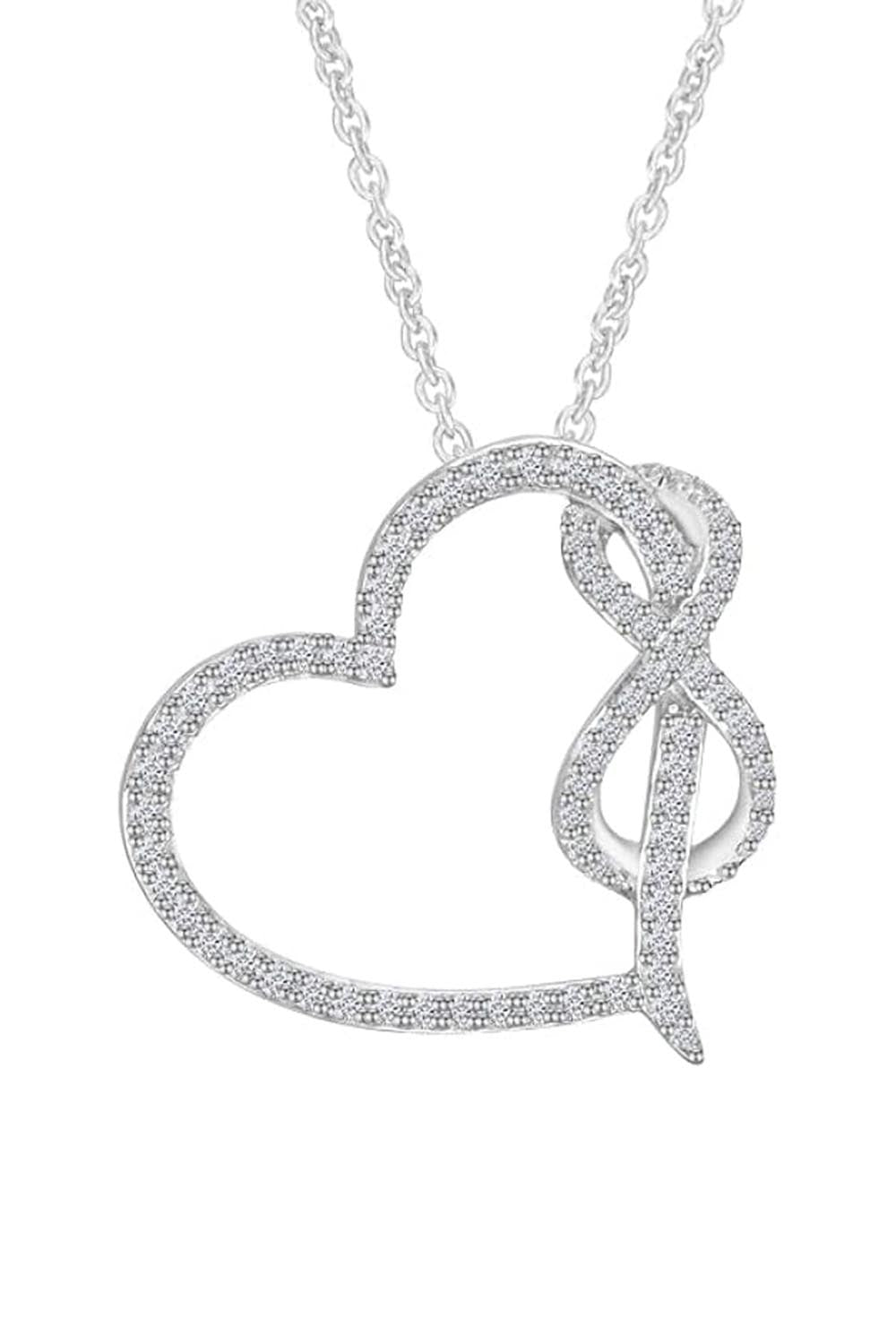 White Gold Color 1/3 Carat Moissanite Heart Infinity Pendant Necklace