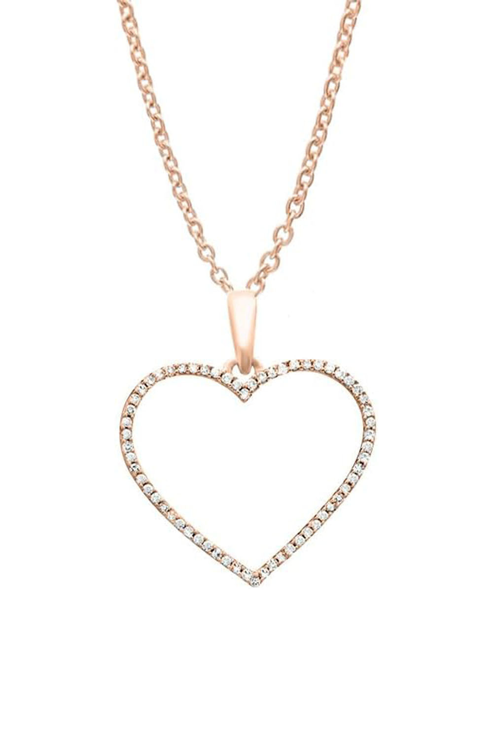 Rose Gold Color Round Moissanite Open Heart Pendant Necklace 