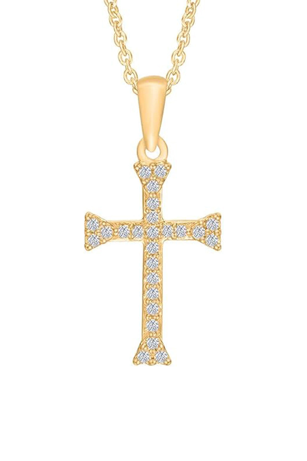 Yellow Gold Color Yaathi Moissanite Cross Pendant Necklace for Women 