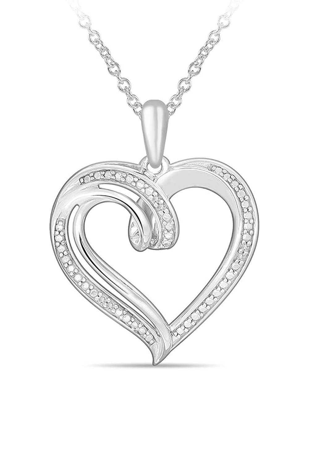 White Gold Color Moissanite Double Loop Heart Pendant Necklace 