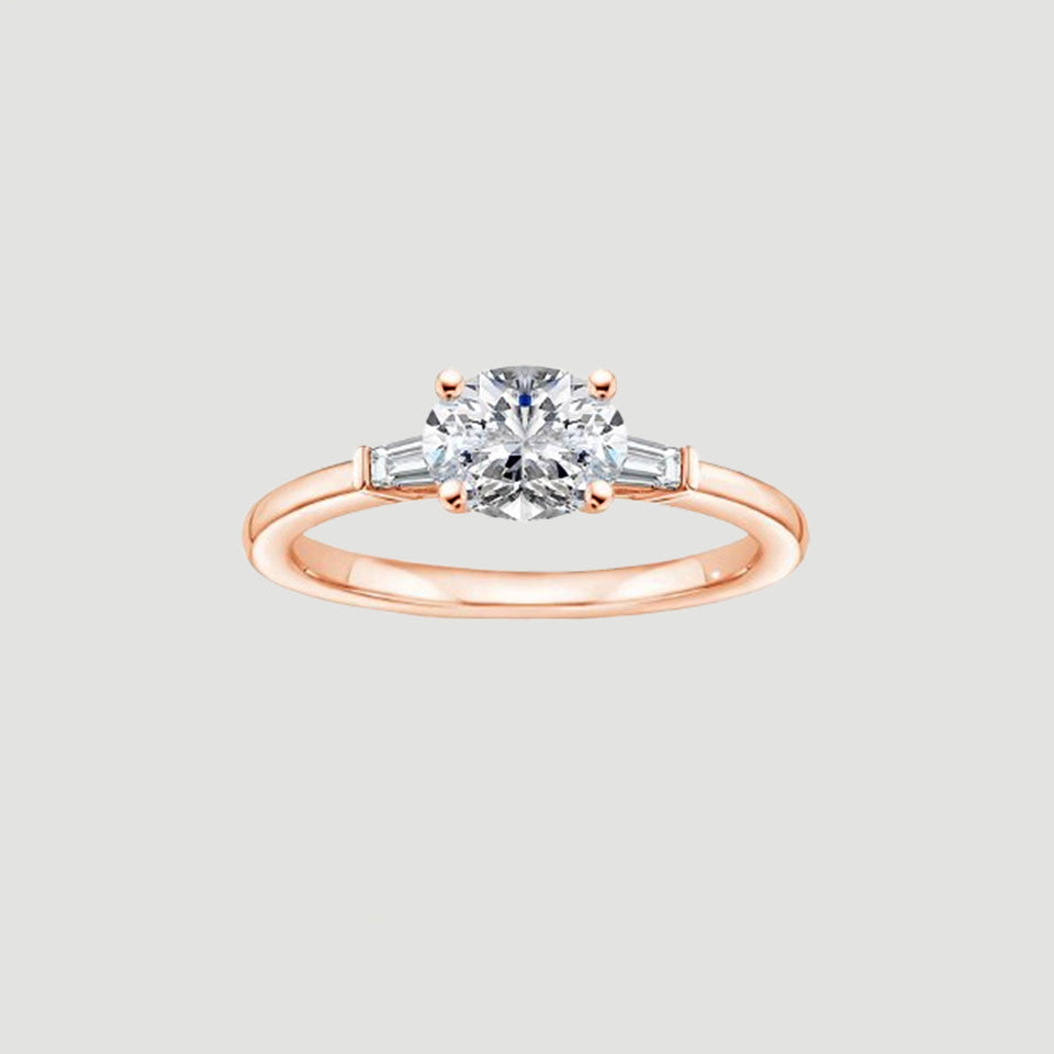 Baguette and Oval Moissanite Three Stone Ring