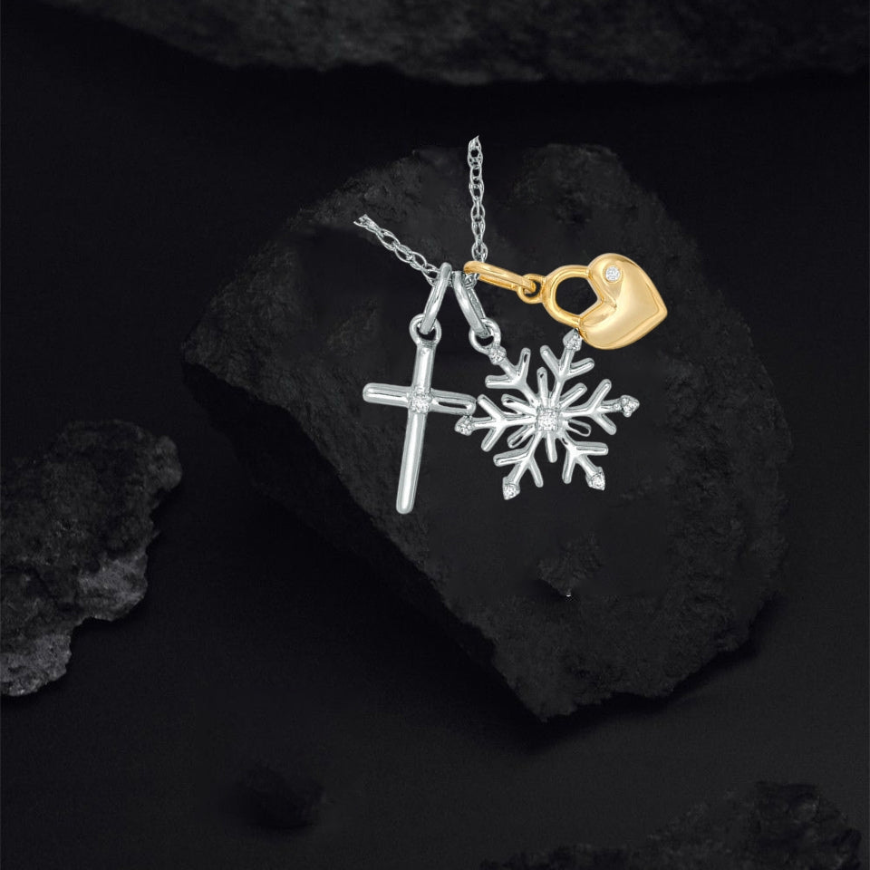Snowman, Heart and Candy Cane Charms Pendant Necklace