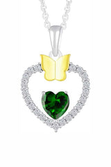 Emerald Gemstone Heart with Butterfly Pendant Necklace