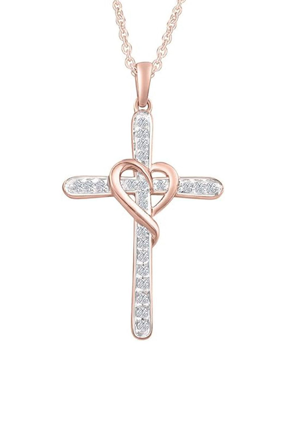 Rose Gold Color Moissanite Cross Heart Pendant Necklace, Jewellery
