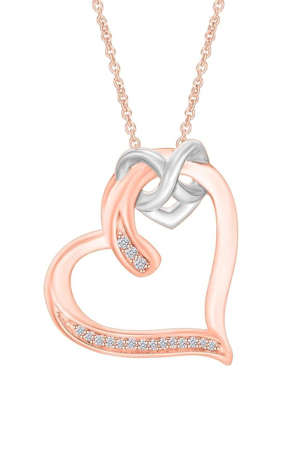 Rose Gold Color Interlocking Infinity Love Heart Pendant Necklace 