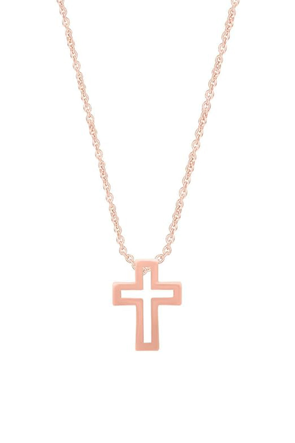 Rose Gold Color 14K Gold Plated Sterling Silver Cross Pendant Necklace 