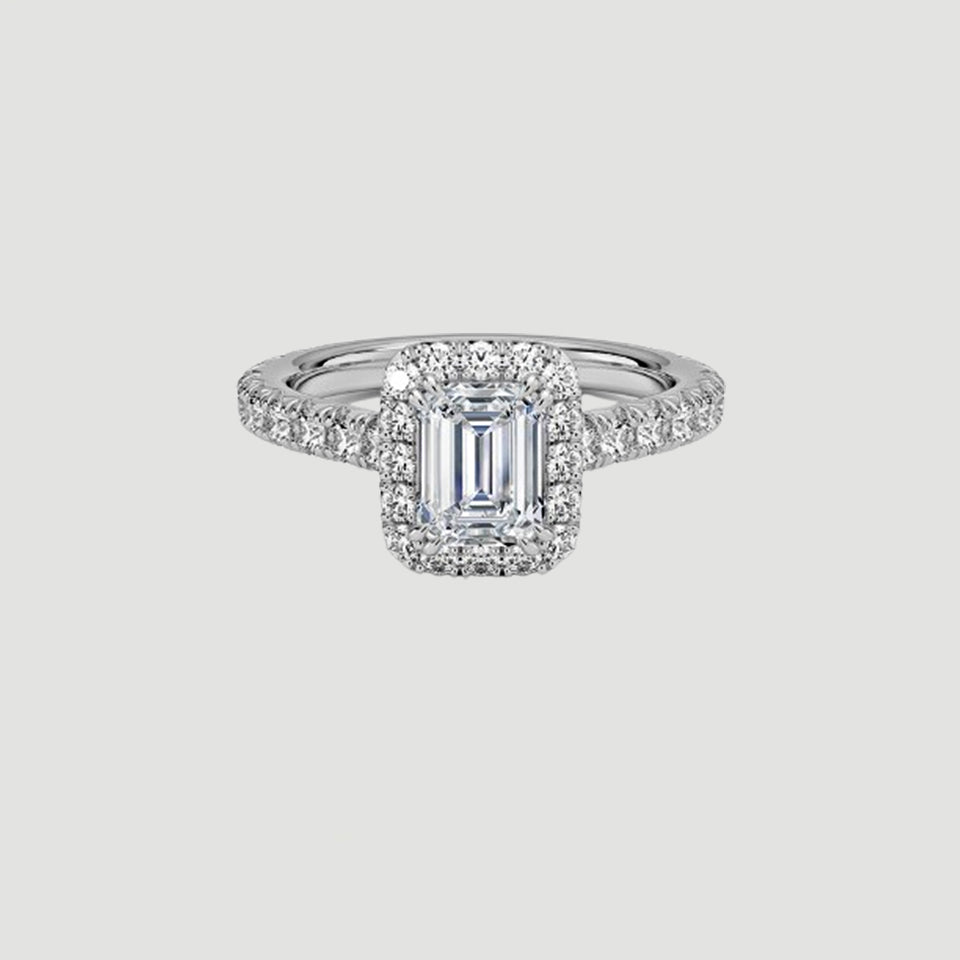 Emerald Cut Moissanite Halo Ring