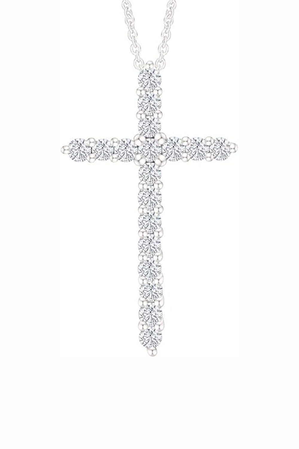 White Gold Color Stylish Moissanite Cross Pendant Necklace, Jewellery