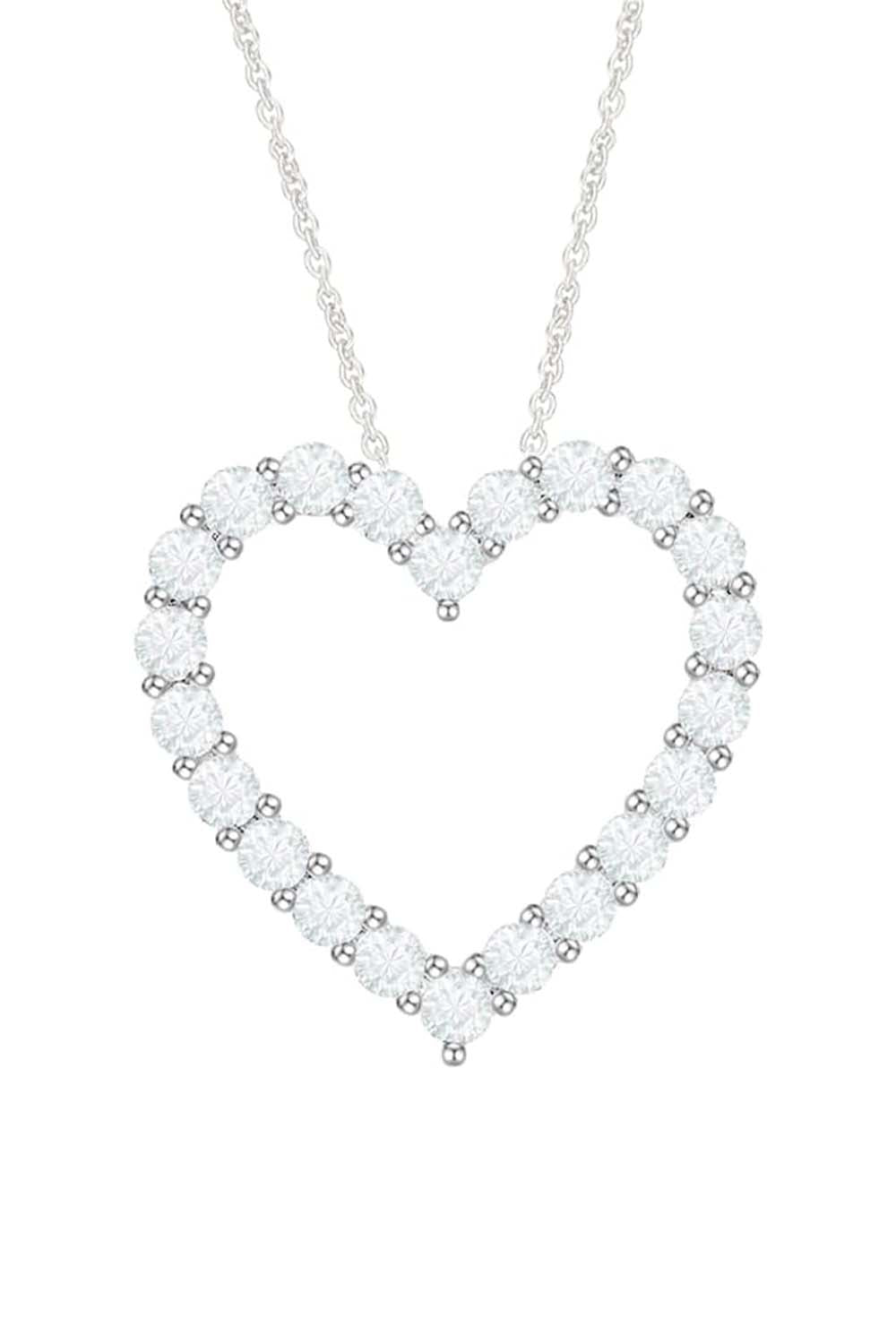 White Gold Color Moissanite Heart Necklace, Heart Pendant Necklace 