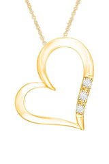 Yellow Gold Color Three Stone Love Heart Pendant Necklace