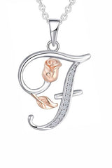 F Letter With Rose Pendant Necklace