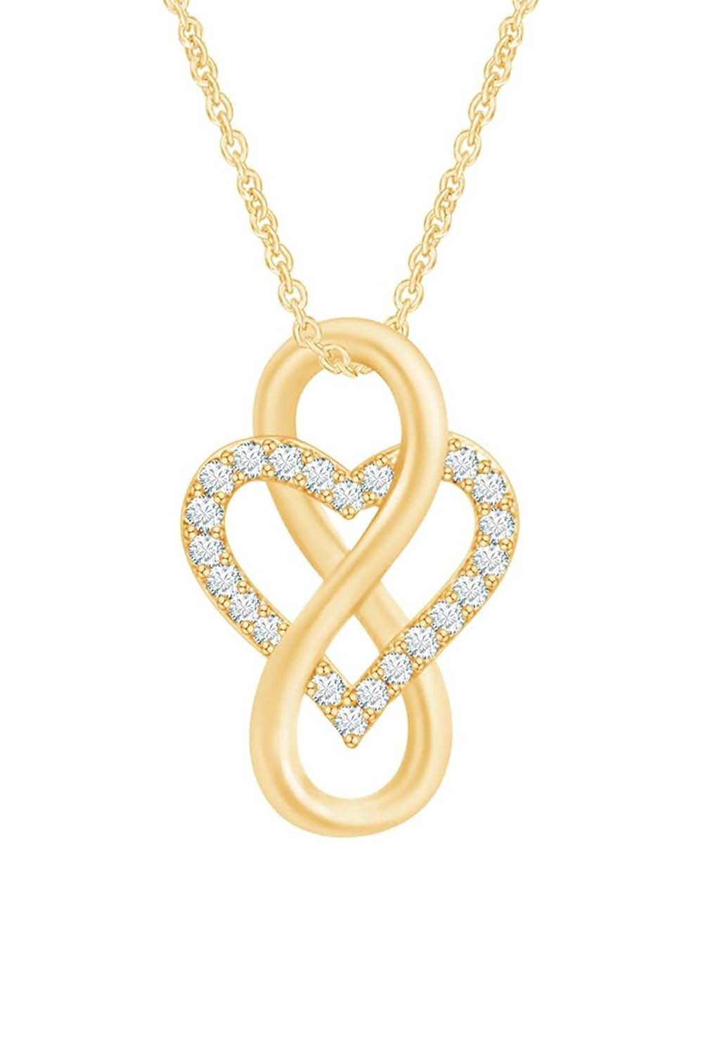 Yellow Gold Color Classy Moissanite Diamond Heart Infinity Pendant Necklace 