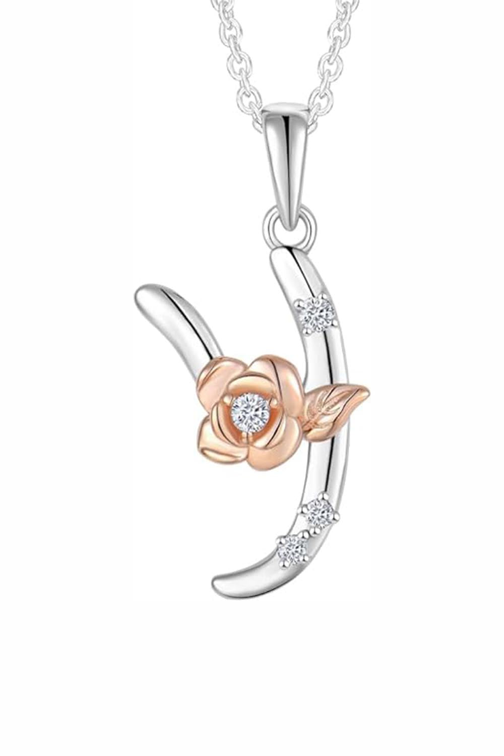 Y Letter Rose Pendant Necklace 