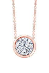 Rose Gold Color Diamond Bezel Set Solitaire Pendant Necklace 